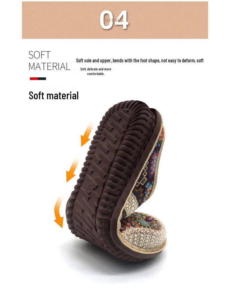 Women's Ethnic Flat Slippers - Summer Cotton Linen Embroidered Soft Sole Shoes