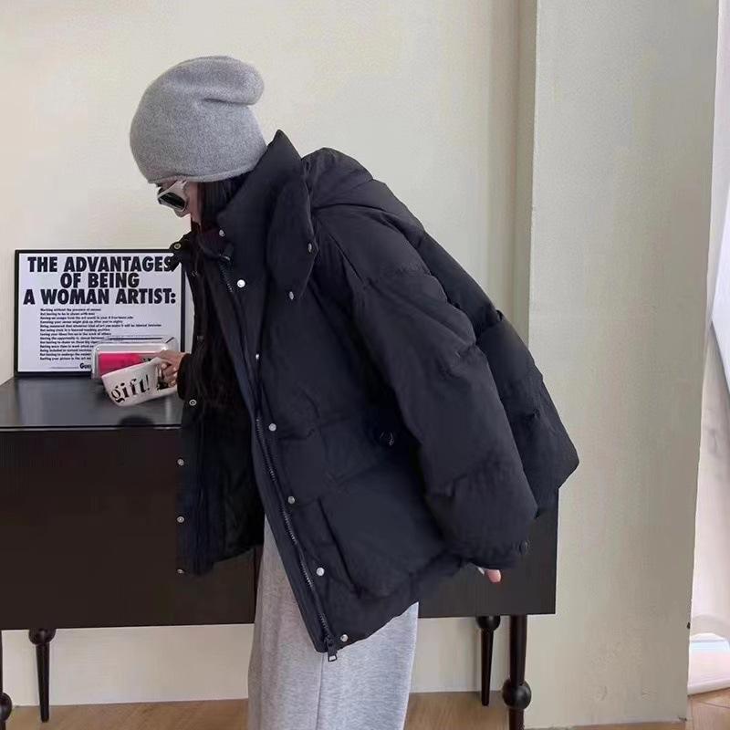 

Down jacket women s autumn and winter coat loose fashion hooded warm white duck down thin M