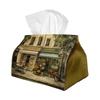 2D Flat 1pc Tissue Box Vintage European Rustic, Flower Shop Street Beige, for Living Room, Car, And Desktop Storage, Very Suitable for Living Room Kit