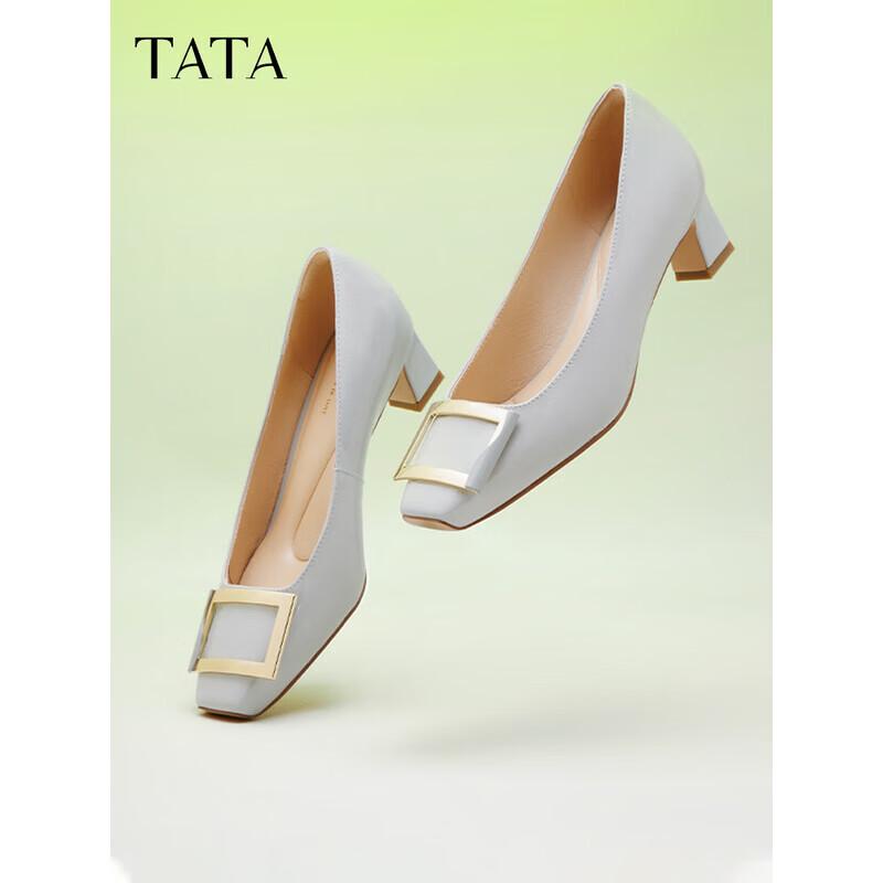 TATA Women s Genuine Leather Square-Toe Flats 39