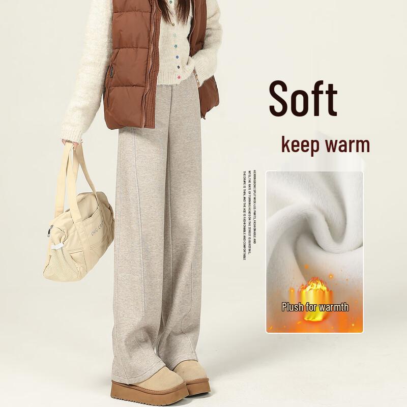 Women s Plush Lined High-Waist Wide-Leg Pants M