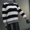 Autumn and winter velvet thickened thermal pullover semi-turtleneck sweater female student Korean version loose striped bottoming shirt