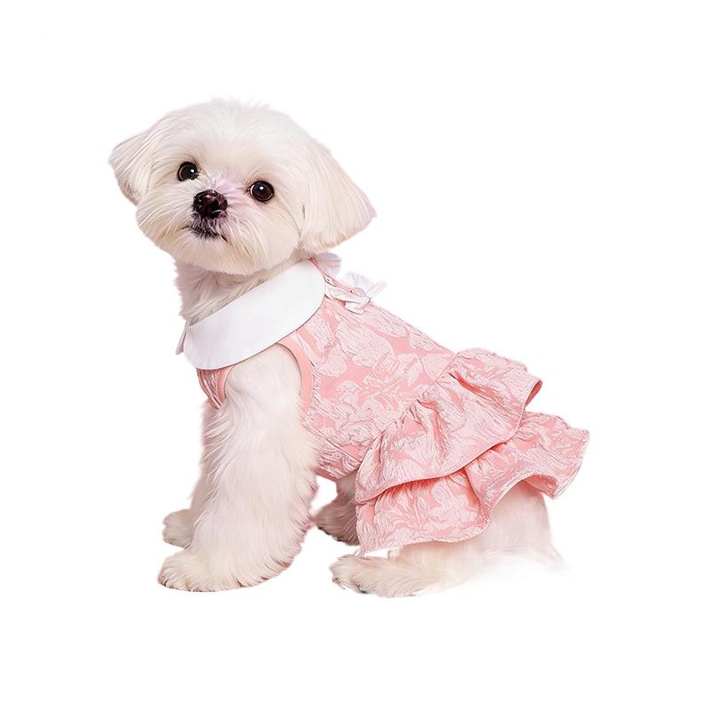 Pet Spring Summer Cake Dress Three-dimensional Flower Lace Teddy Bigbear Holiday Dress XS розовый