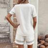 Summer V-neck Lace Spliced Short Sleeved Blouse Women Loose Solid Color Shorts Set for Women Hollow Out Fashion Elegant Simple Casual Sweet Outfits