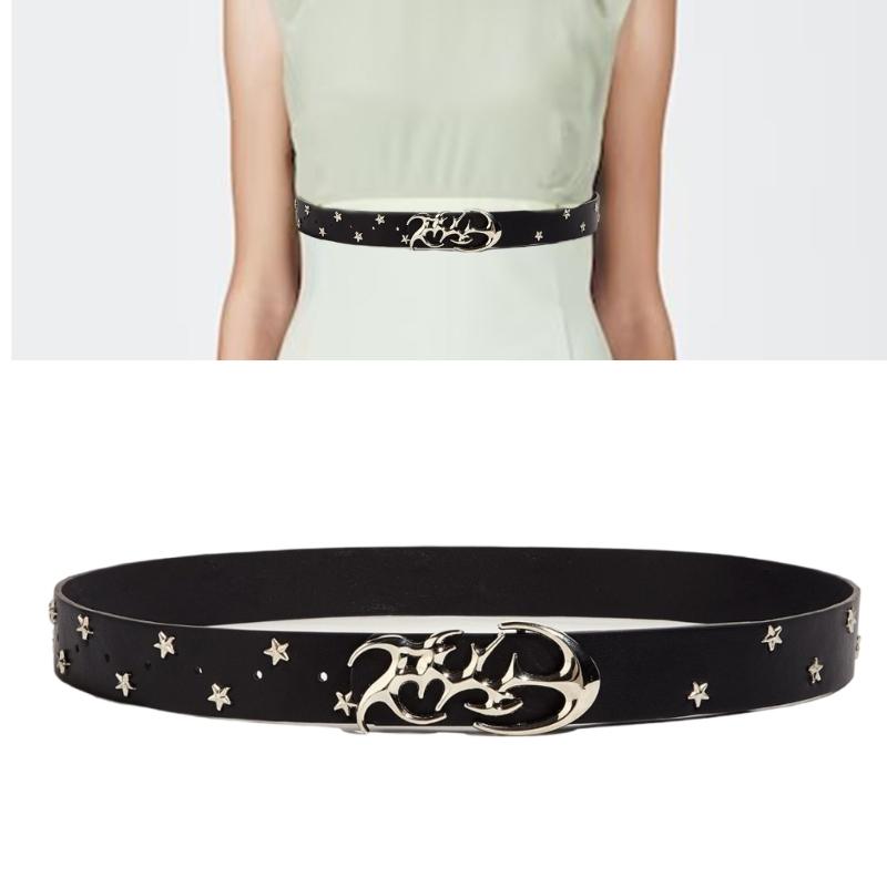 Classical Black Waistband Adjustable Belt With Star Rivets Studded For Women Daily Wear And Outdoor Activity