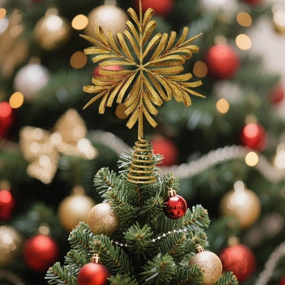 Gold Glitter Christmas Topper Decor Iron Xmas Tree Ornament  Holiday Party