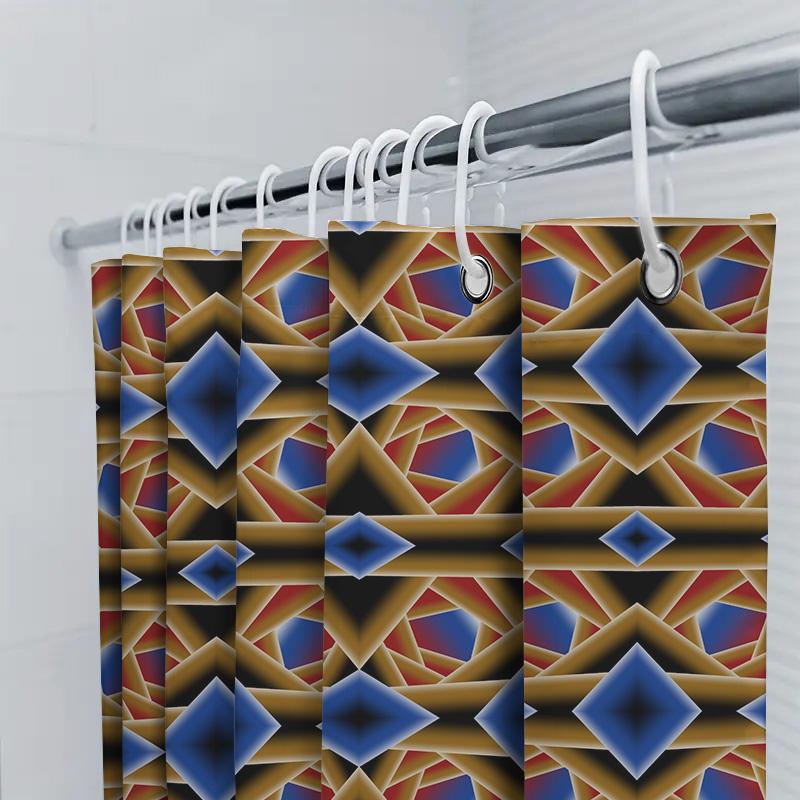 Blue Red Gold Geometric Shower Curtain Waterproof Home Decor Bathroom Decoration Print Shower Caddies 3D Printed Curtains Blue W