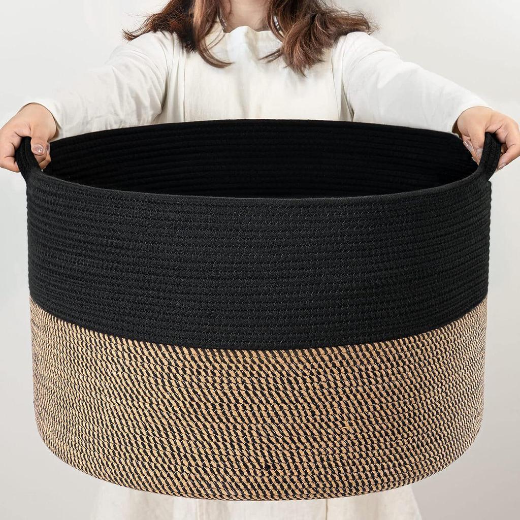 Cotton Rope Woven Laundry Hamper & Storage Basket, Large Capacity, Foldable for Clothes, Toys, and Sundries.