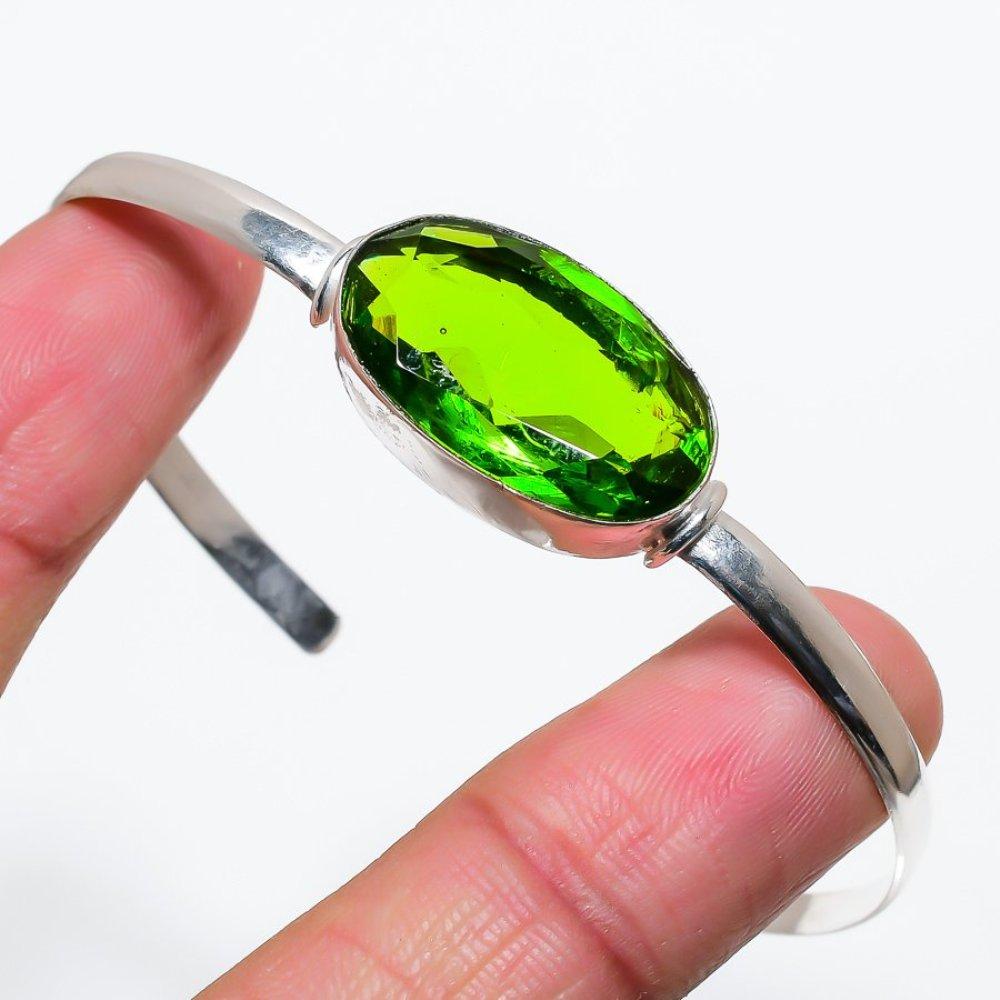 Peridot Gemstone Handmade 925 Sterling Silver Cuff Bangle Adjustable J1e70