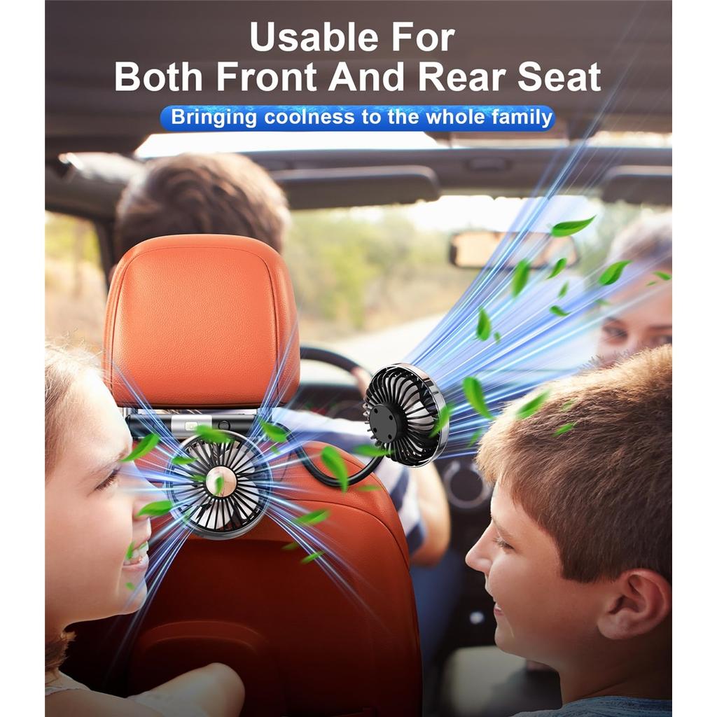 2026 Car Cooling Fan 360 Adjustable Dual Head Car Fan Low Noise Automotive Electric Fan Type C Charge for Dashboard RV Truck