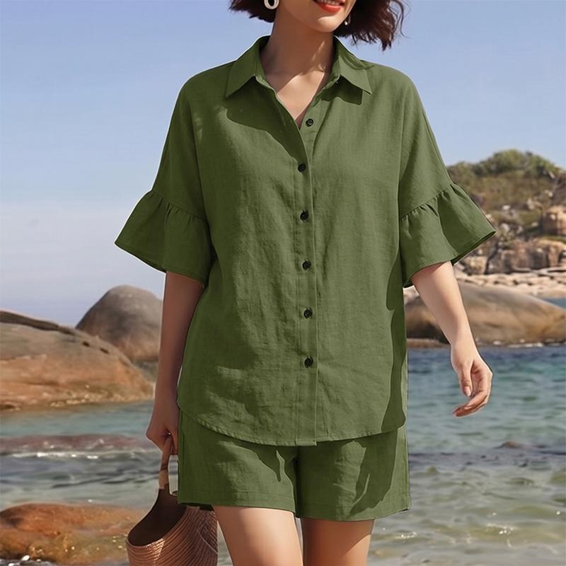 ZANZEA Women Half Sleeve Blouse and Shorts Summer Two Piece Suit Sets