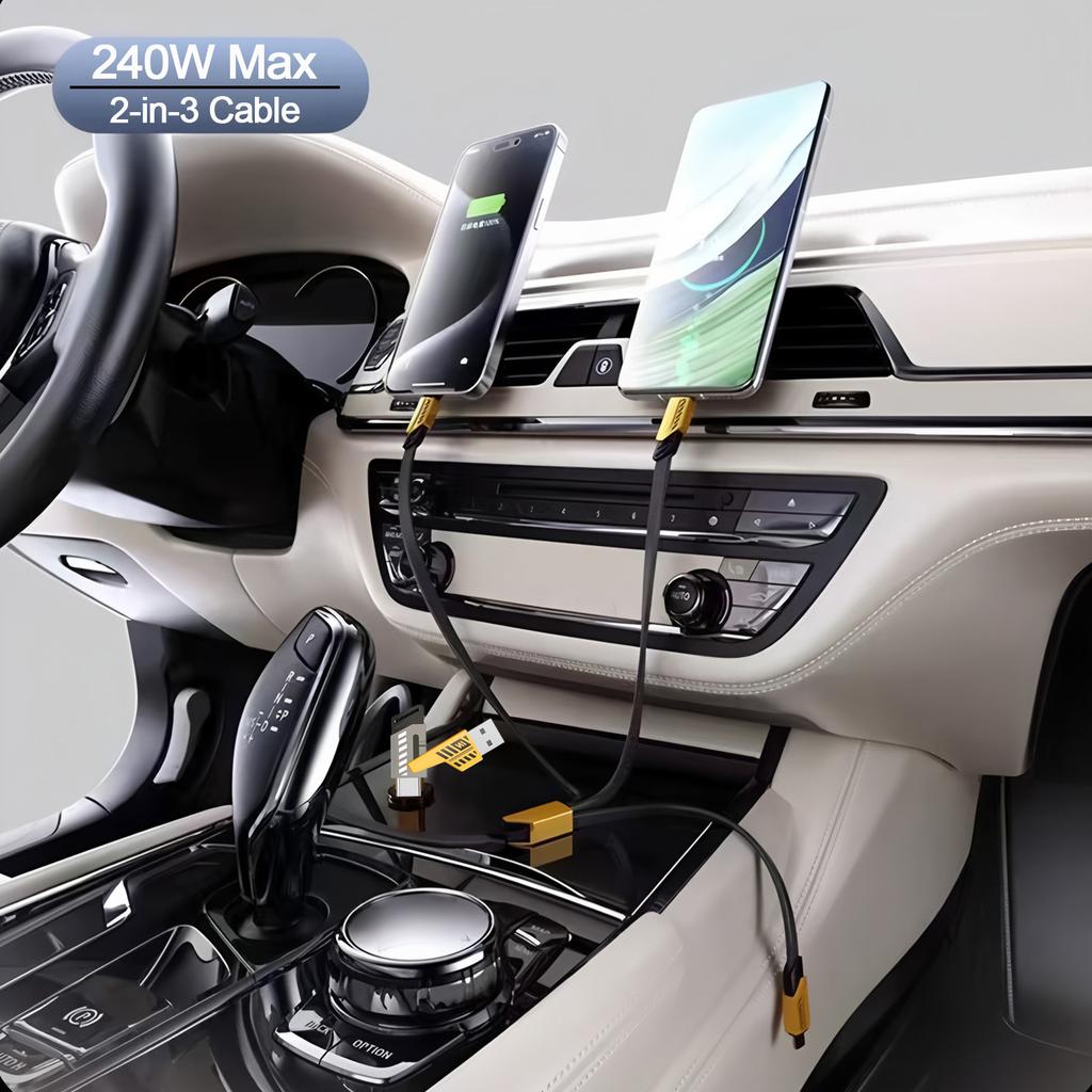 240W 2-in-3 Multi-Interface Super Fast Charging Mecha Data Cable 1.2M Compatible With iPhone Android Notebook/Tablet