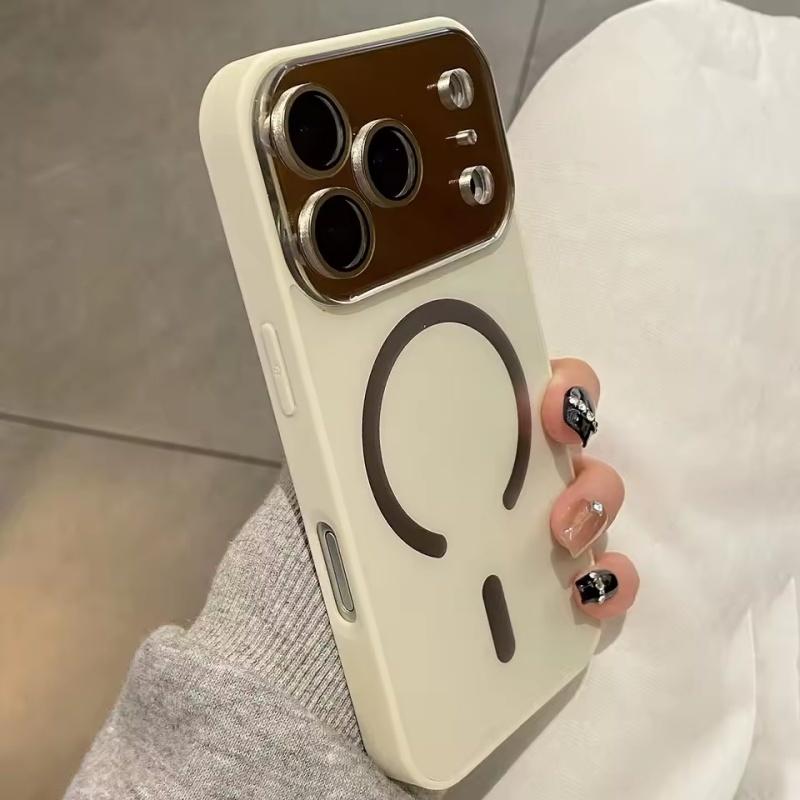 Luxury Large Window Glass Camera Protection Phone Case For iPhone 17 Air 16 15 14 13 12 Pro Max Magnetic For Magsafe Matte Cover