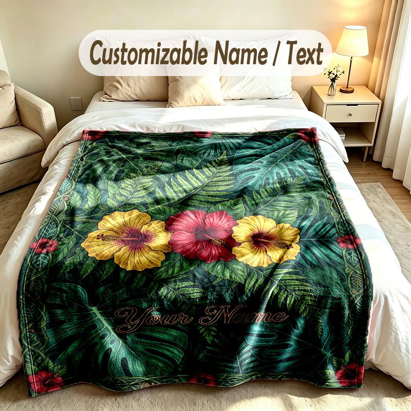 Floral Garden Theme Soft Blanket Personalized Custom Name Text Print Warm Blanket Home Sofa Bedroom Decor
