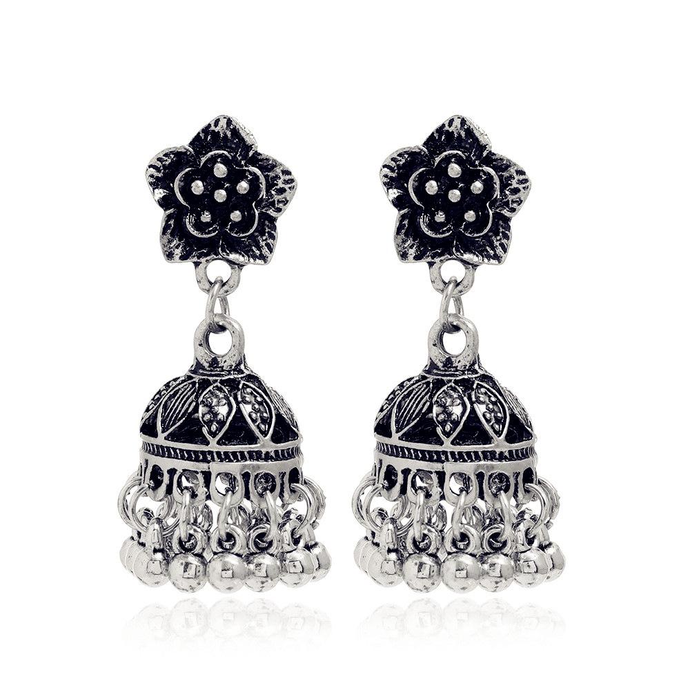 Bohemian Ethnic Carved Retro Pattern Creative Bell Earrings, Exaggerated Personality Ethnic Style Earrings