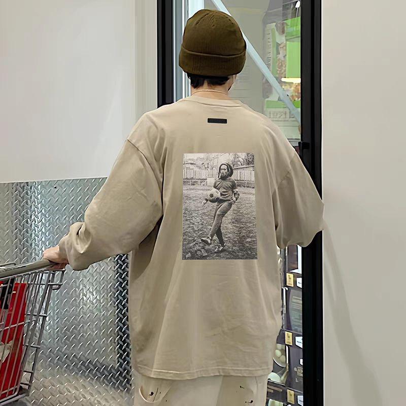 ESSENTIALS Co-Branded Three-Stripe Football Print Unisex Long-Sleeve Cotton Base Layer T-Shirt