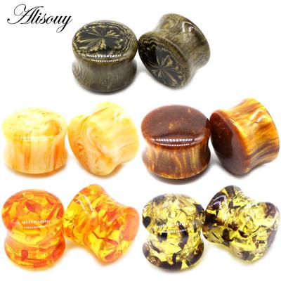 Alisouy 2PCS Einzigartige Harz Frauen Männer Ohr Stecker Flesh Tunnel Runde Sattel Ohr Keil Gauge Expander Piercing Körper Schmuck