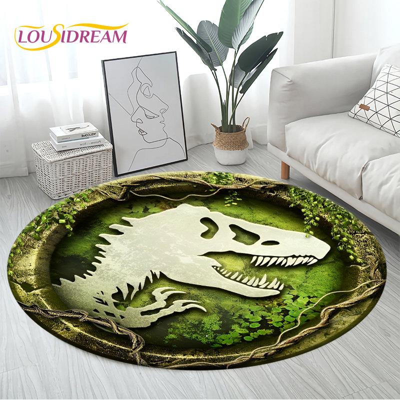 3D Cartoon Jurassic Park Dinosaur Area Rug,Round Carpet Rug for Living Room Bedroom Sofa Decor,Children Play Non-slip Floor Mat