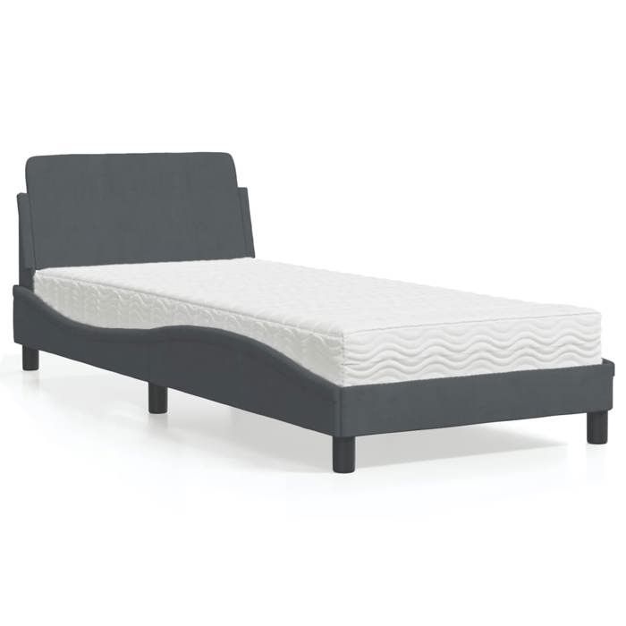 VidaXL Lit avec matelas gris foncé 90x200 cm velours, meuble de chambre, lit simple, cadre de lit incurvé, sommier, lit en 3208332