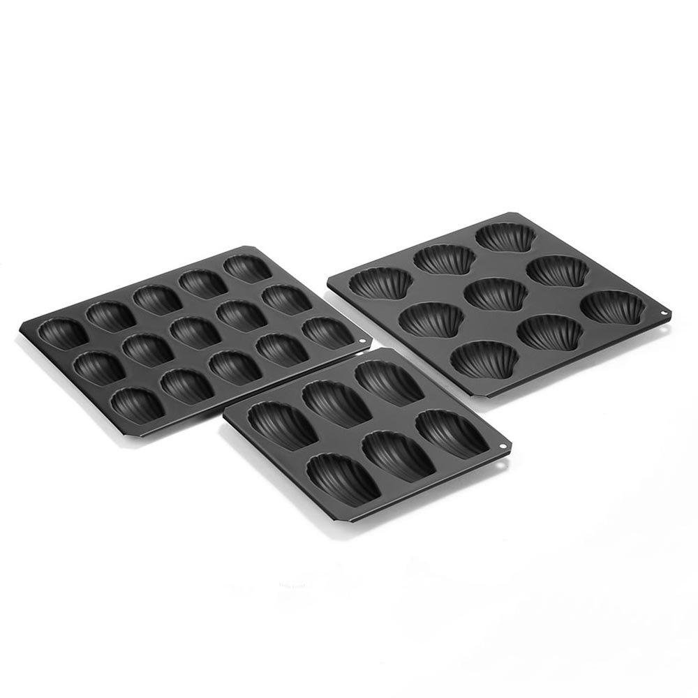 Tiger Crown Top Black Ceracom Madeleine Shell Shape, 9-Cavity, No. 5046, Steel Silicone Resin Coating, Japan WMD29