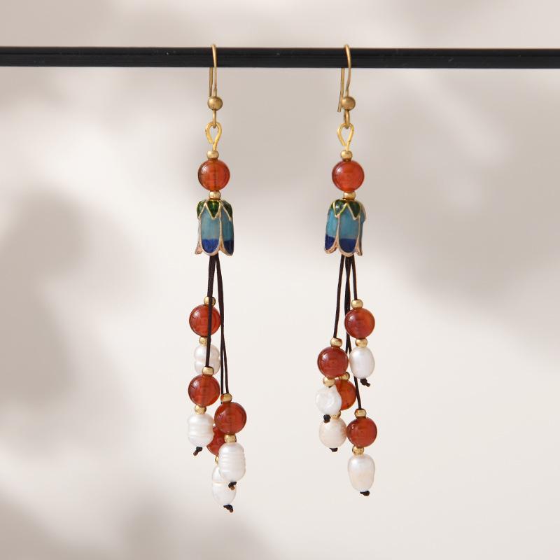 

Оригинальные серьги с бахромой, нишевые ретро длинные серьги, женские антикварные серьги для ханьфу и ципао