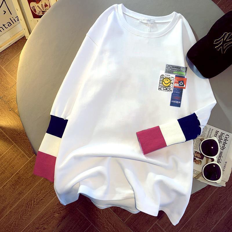 Women's Versatile Loose-Fit Pure Cotton Long Sleeve T-shirt, 2025 Autumn/Winter Collection - Mid-Length Base Layer Covering Buttocks.