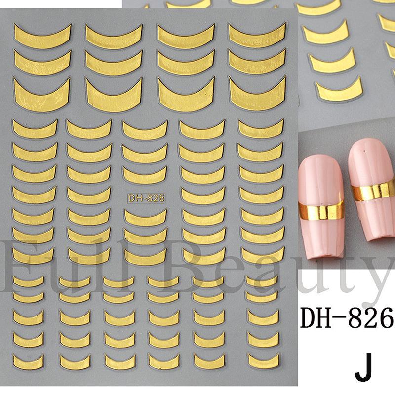 3D Lines Nail Stickers Silver Gold Metal Stripe Decals Curve Gel Nails Art Sliders Polish Manicure Decor Foils