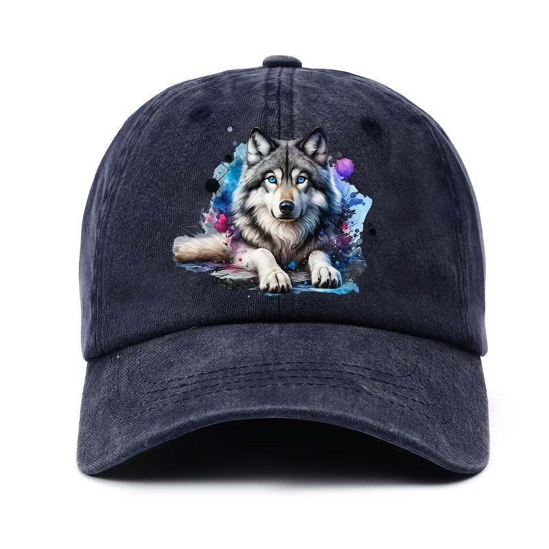 Watercolor Wolf Print Baseball Cap Adult Casual Cotton Adjustable Snapback Unisex Streetwear Hat