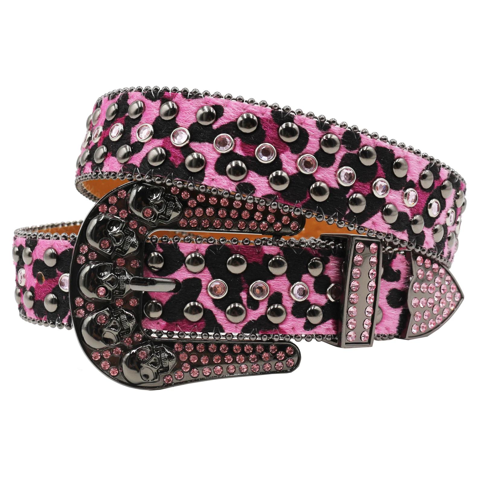 Strass Riemen Met Studs Schedel Leren Riemen voor Dames Luxe Designer Riem Voor Jeans Leveranciers Wit Zwart 125cm