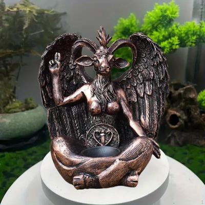 Baphomet On Pedestal Statue,Goat Statue,Gothic Occult Decor,Devil Sitting Meditation Pose