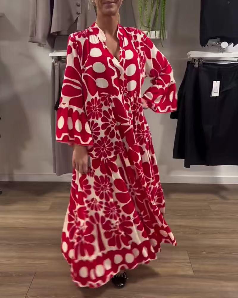 

European & American Plus Size Women s Print Shirt Bohemian Dress - New 2025 Collection L червоний