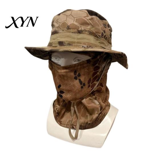 Quick-drying Hat Camouflage Sun with Balaclava Face Mask, UV Protection Men Wide Brim Hat, Breathable Bucket for Outdoor Fishing Hiking Cycling