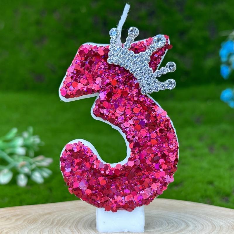 Pink Children's Birthday Number Candles Girl And Holders Surprises Candle Sparkles Cake Decoration Funny Lighting Lamps Candles