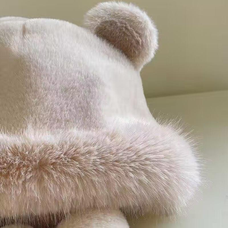 Winter Warm Plush Lacing Pompom Balls Cute Bear Women Cap Fashion Outdoor Windproof Ear Protection Caps