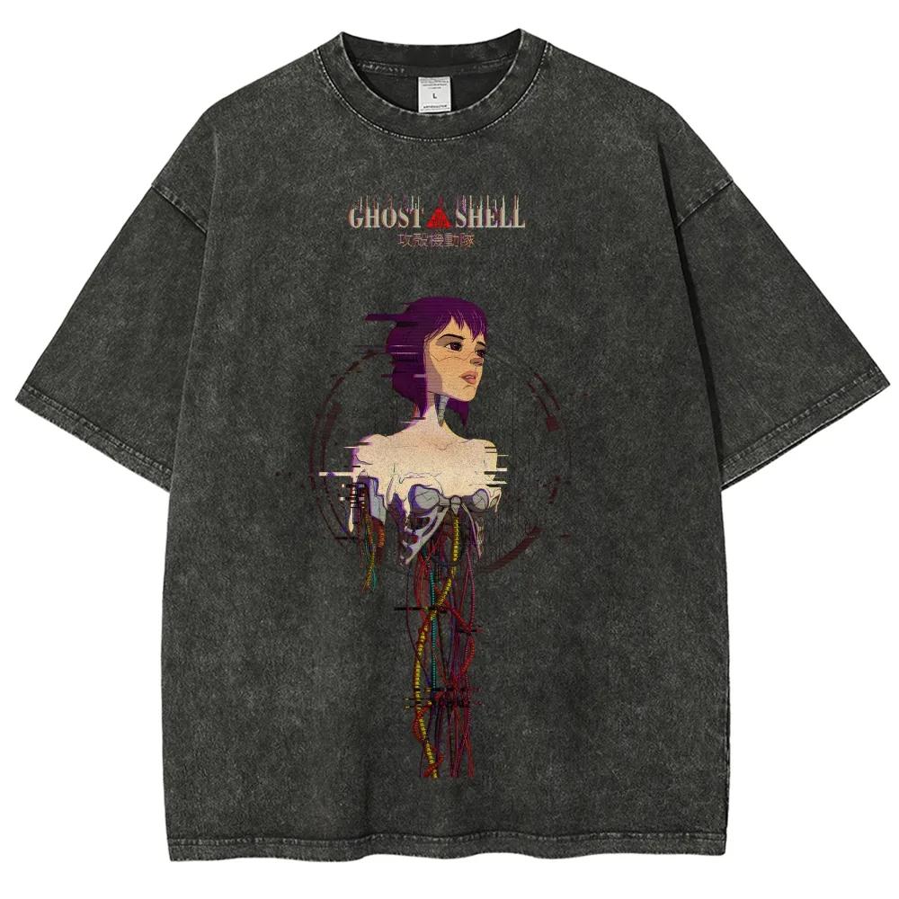 

Japan Classic Anime Ghost in The Shell Graphic Print Retro Washed Tshirt New Harajuku Fashion Unisex Women Cotton Tee Oversized Top 2XL