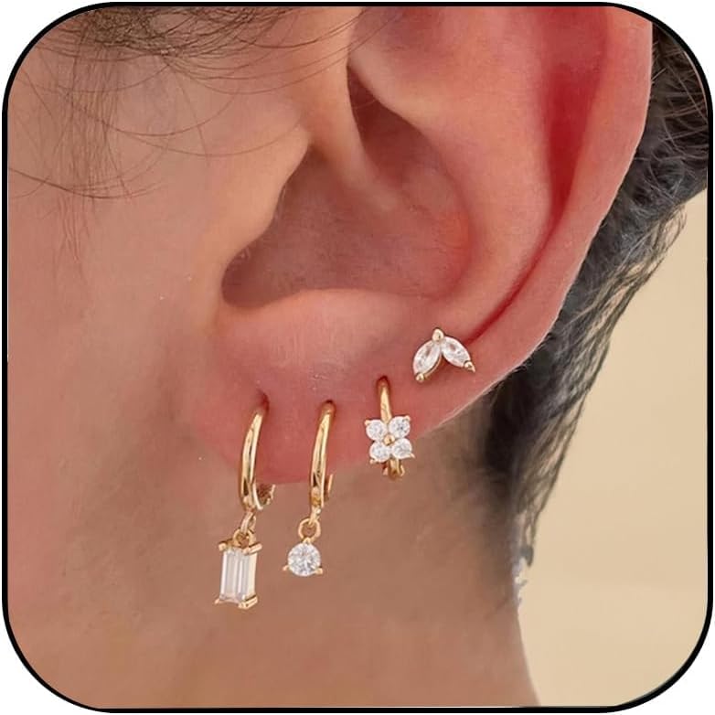Triple Huggie Stacked Earrings for Women Gold Chain Drop Dangle Earrings Cute Statement CZ Earrings Trendy Dainty Jewelry Gift