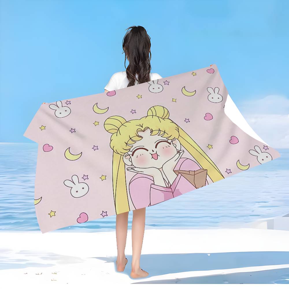 S-Sailores Cute Girl Moon Microfiber Printed Beach Towel Mountain Climbing Yoga Beach Swimming Running Absorbent Soft Towel