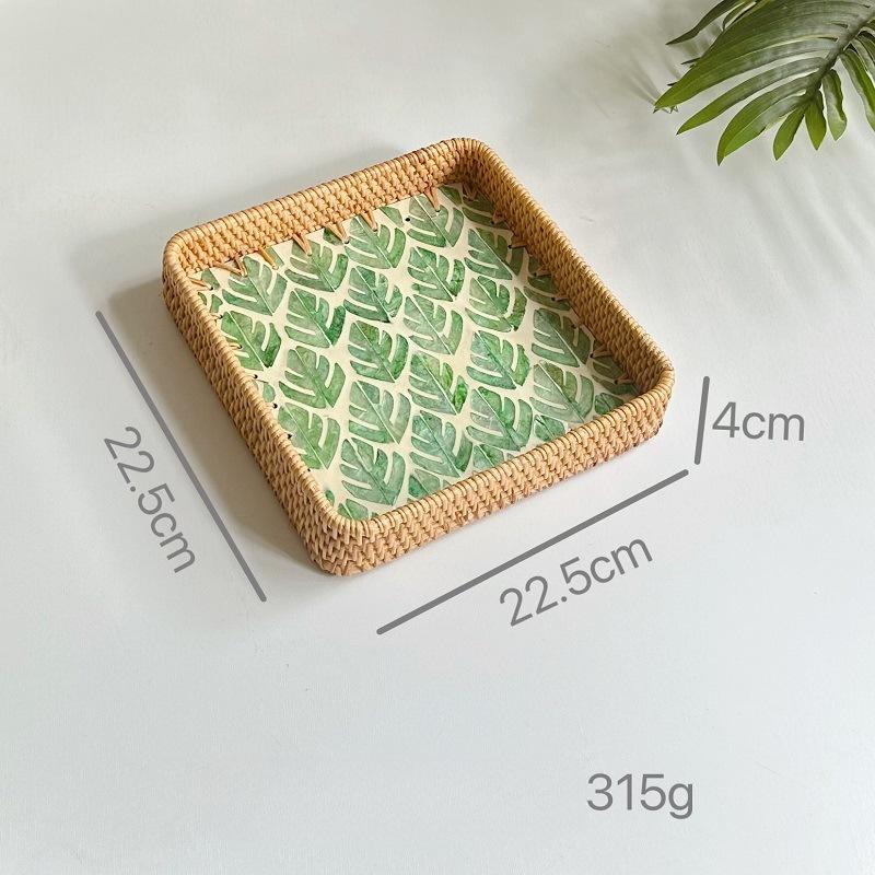 Colorful Shell Rattan Woven Tray Creative Handmade Fruit Plate Jewelry Storage Tray Home Counter Decoration