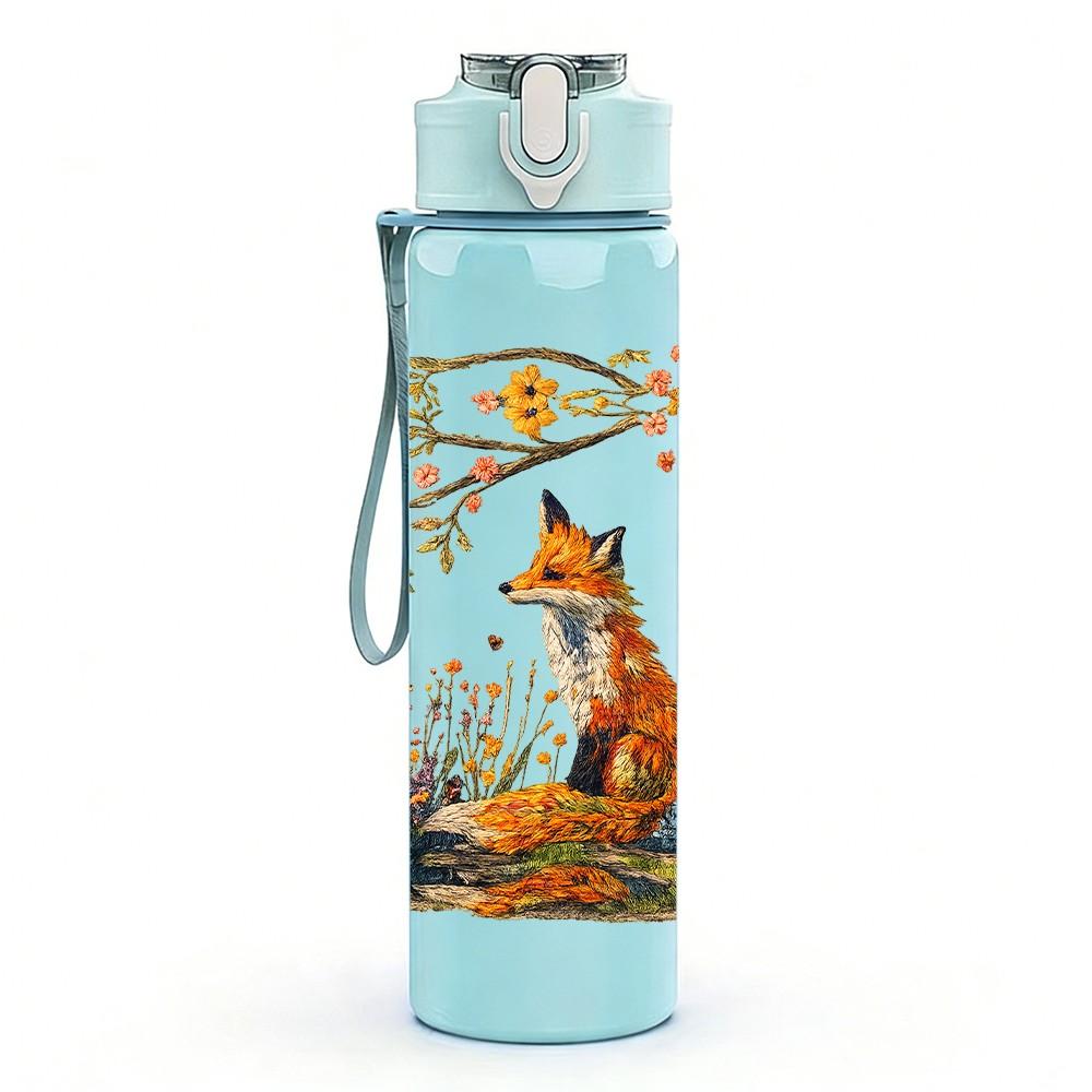 1PC Fox Sitting Under Autumn Tree Print 750ml Color Plastic Sports Water Bottle Leakproof Flip Straw Lid Suitable for Sports Office Home Use