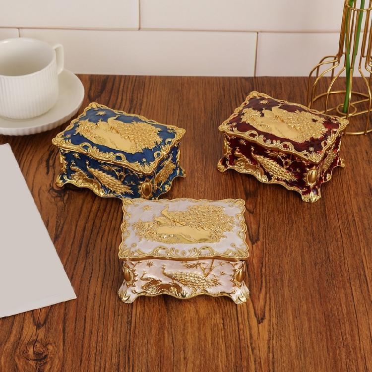 Decorative Peacocks Design Jewelry Box in Colorful Zinc Alloy Material for Vanity Table Organization and Jewelry Protections