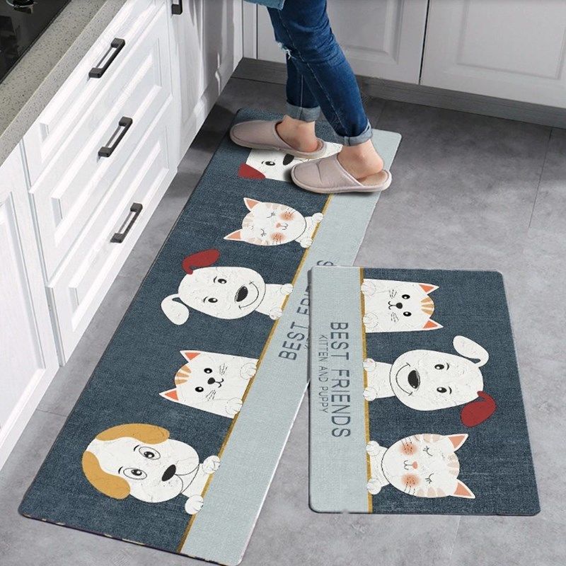 2pcs crystal velvet kitchen floor mat, super anti-slip absorbent oil absorption kitchen carpet