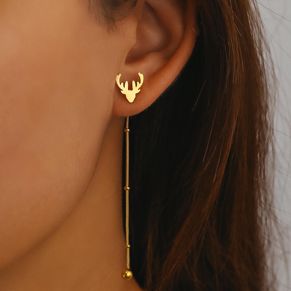 

Серьги из нержавеющей стали, новый дизайн, длинная стильная цепочка из змеиной кости, милые палевые серьги с головой оленя, модные серьги-гвоздики для женщин, ювелирные изделия, подарок