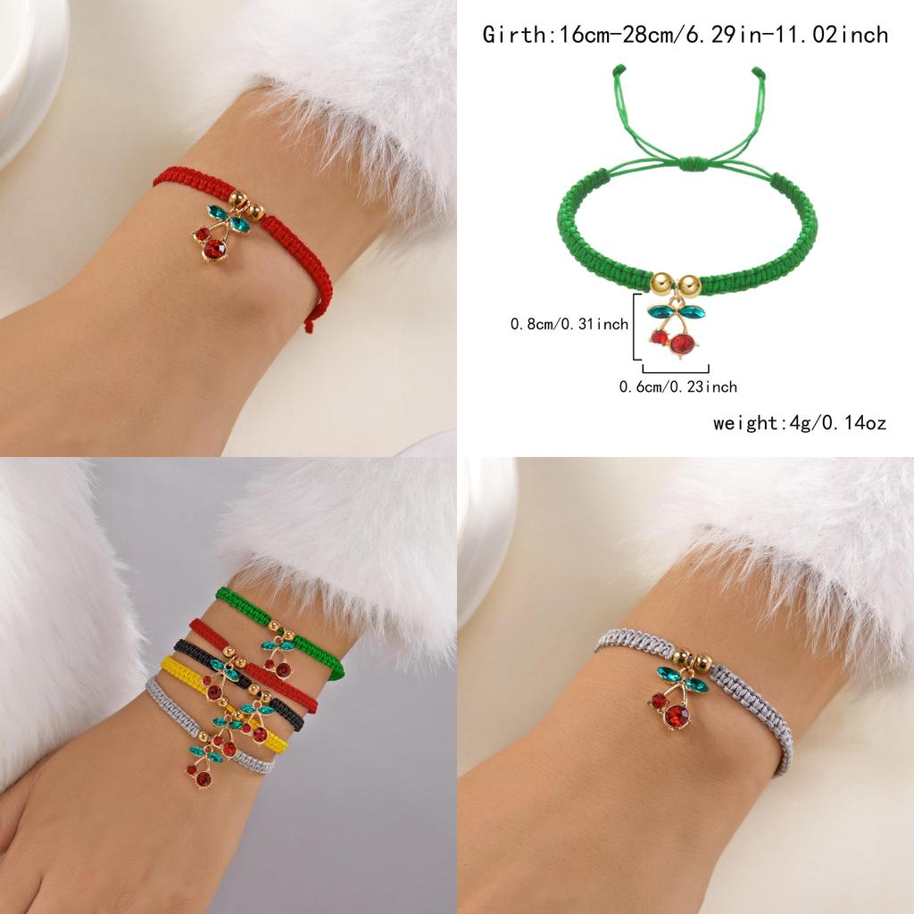 Handwoven Red String Bracelet With Fruit Charm For Gift And Travel Souvenirs