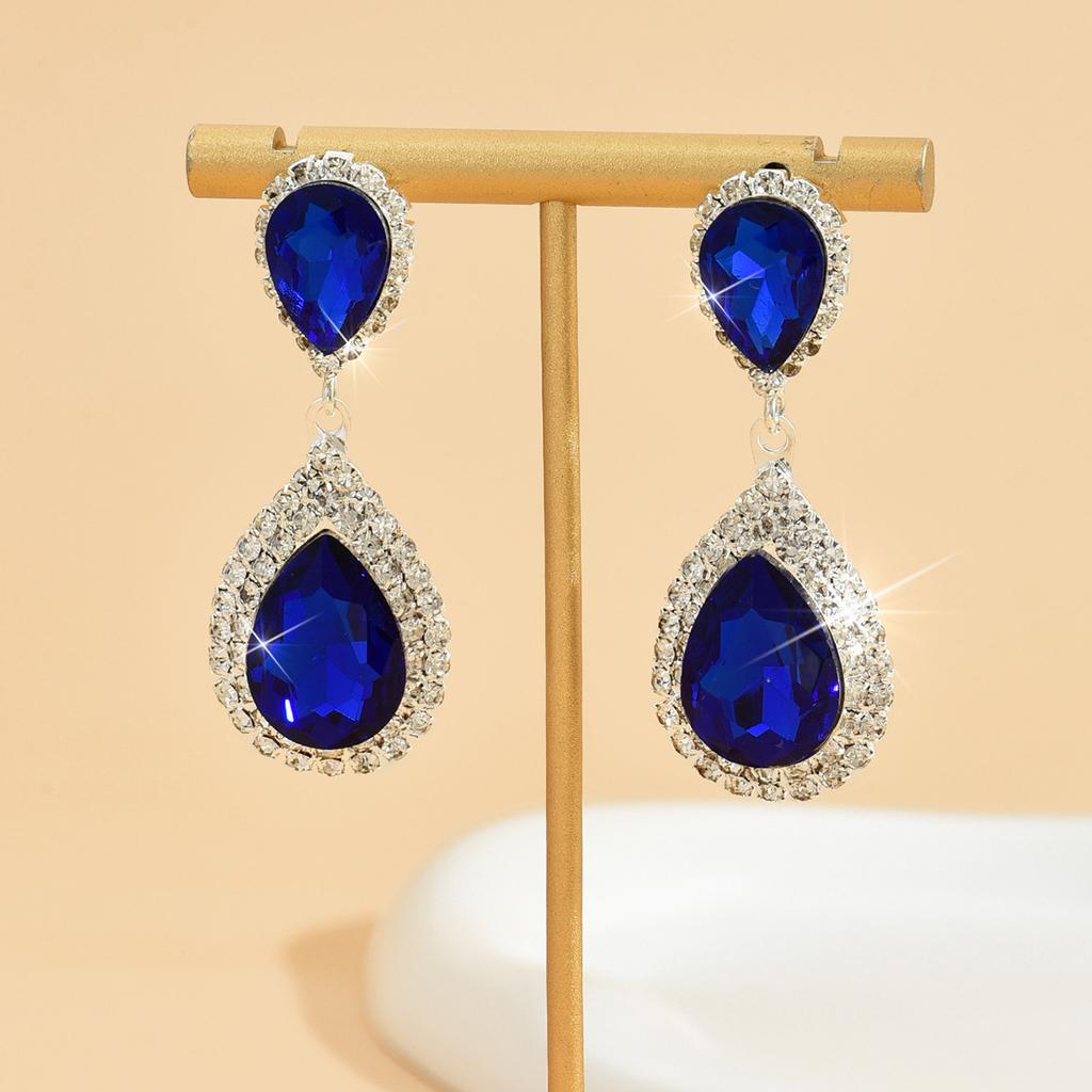 Exaggerated Bridal Wedding Earrings African Popular Ladies Diamond-encrusted Long Earrings Silver Tassel Earrings + Necklace + Jewelry