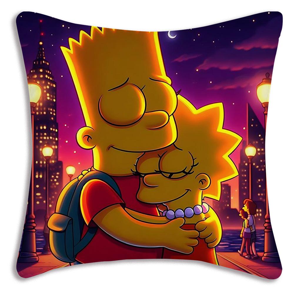 Funda de Almohada de Dibujos Animados Para S-Simpsonss Fundas Decorativas para Sofá del Hogar Impresión a Doble Cara Felpa Corta Funda de Cojín Linda
