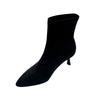 2025 autumn and winter Korean version fashion temperament pointed head high heel elastic thin boots suede commuting elegant thin heel short boots wo
