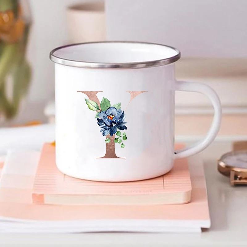 Alphabet Flower Letter Mug Coffee Cup Cold Coffee Cups Funny Mugs Cup for Tea Drinkware Rare Beer Travel Cute Original Unusual