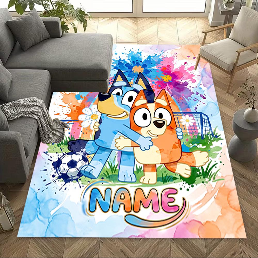 Bluey's Festive Football Fun Customized Name Floor Mat Suitable for Bedrooms Living Rooms Dining Room Decorate Room Antislip Carpet Anime Office Decor