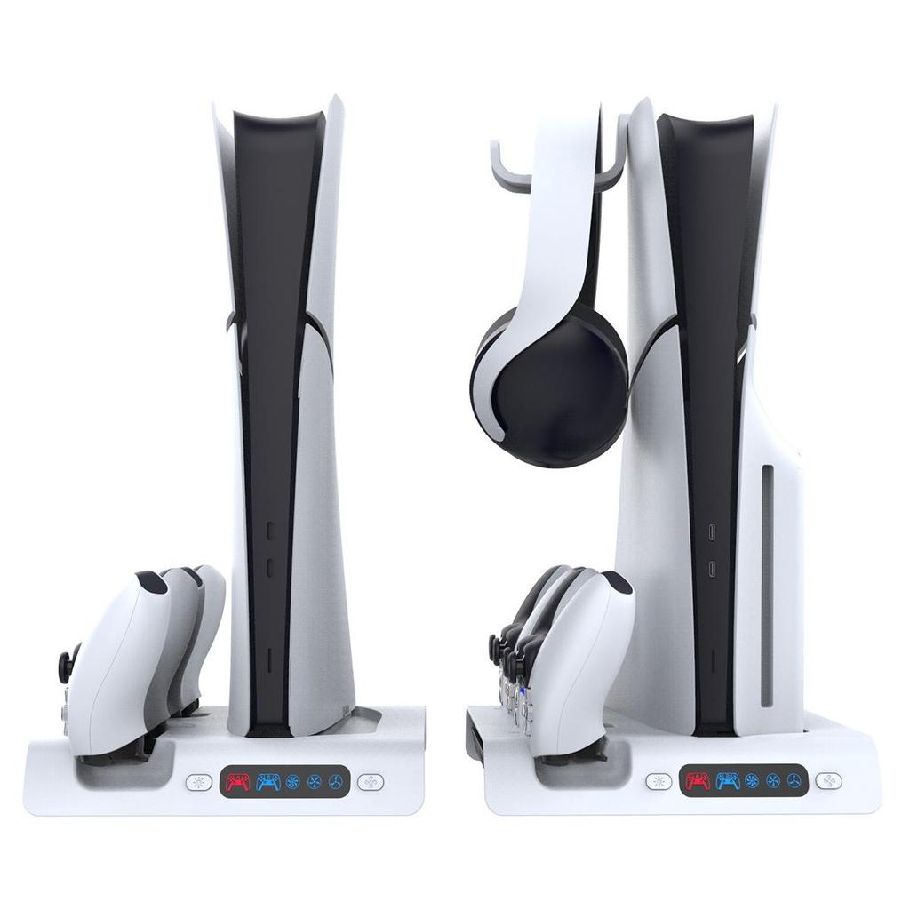 PS5 PRO/Slim RGB Cooling Station: Console Stand, Controller Charger, Disc Storage & Headset Rack