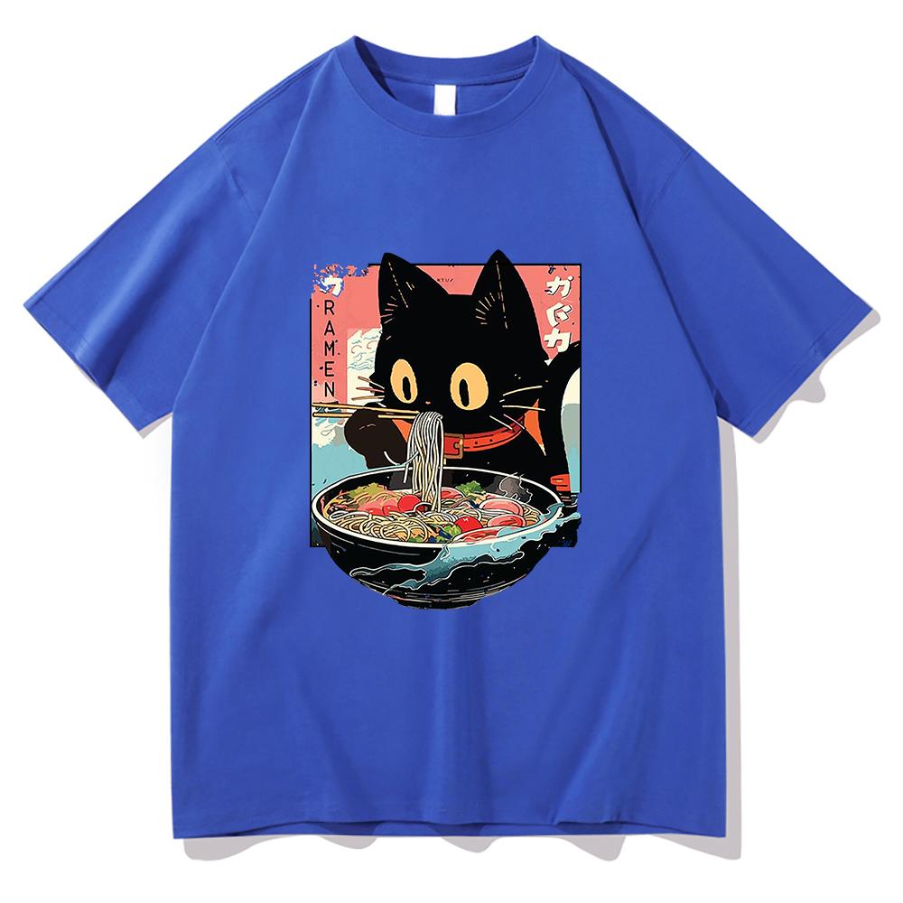 Kawaii Cat Eating RaUnisex Noodles Anime Tshirt UnisexWomen Clothing Harajuku Clothes Unisex Tops Cotton Tees Graphic T Shirts Tops